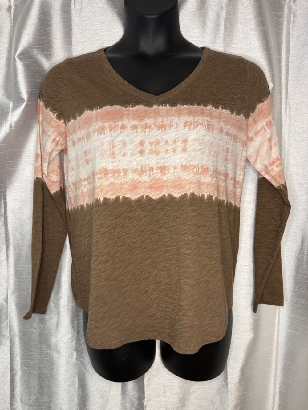 Sonoma The Everyday Tee V Neck Tie Dye Heather Brown Women’s Large